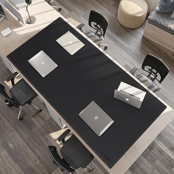 MAIDERN Leather Desk Mat Large XL, 74.8” x 35.4” Reversible Office Desk Pad Mat, Cork & Leather Large Mouse pad for Desk, Waterproof Computer Desk Mat for Gaming Home Office (Black) | Desk Pads Blotters - TrueDesk