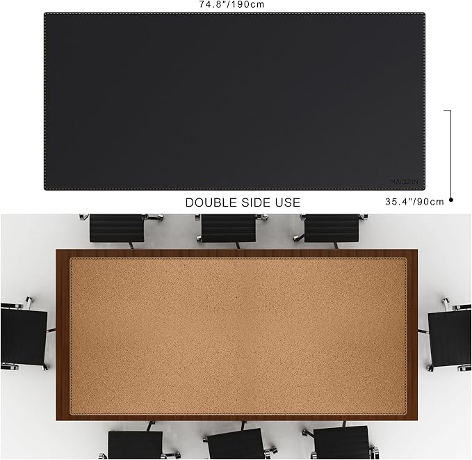 MAIDERN Leather Desk Mat Large XL, 74.8” x 35.4” Reversible Office Desk Pad Mat, Cork & Leather Large Mouse pad for Desk, Waterproof Computer Desk Mat for Gaming Home Office (Black) | Desk Pads Blotters - TrueDesk