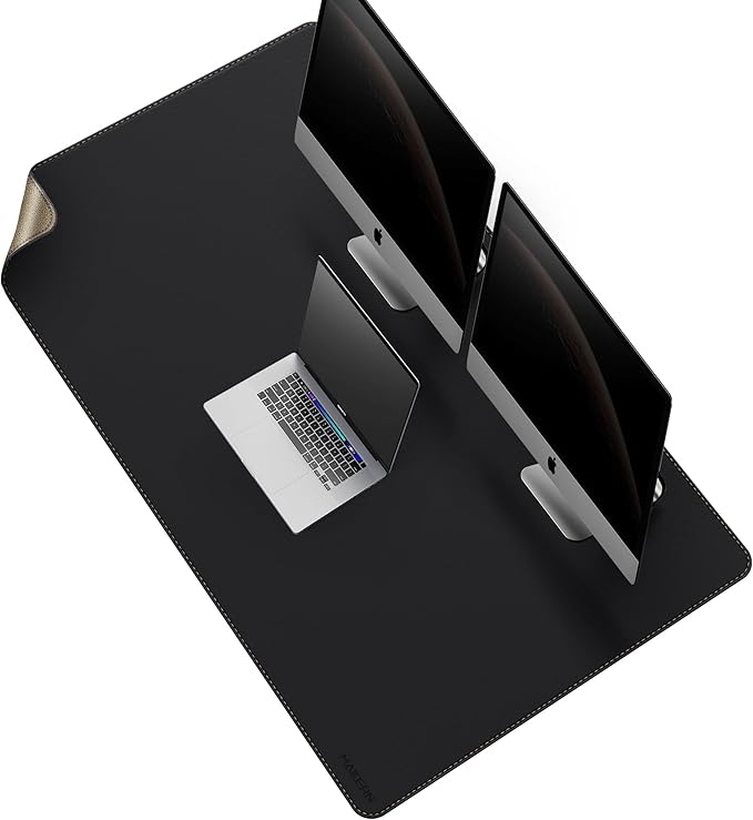 MAIDERN Leather Desk Mat, XXL 55” x 31.5” Reversible Office Desk Pad Mat, Cork & Leather Large Mouse pad for Desk, Waterproof Computer Desk Mat for Gaming Home Office (Black) | Desk Pads Blotters - TrueDesk
