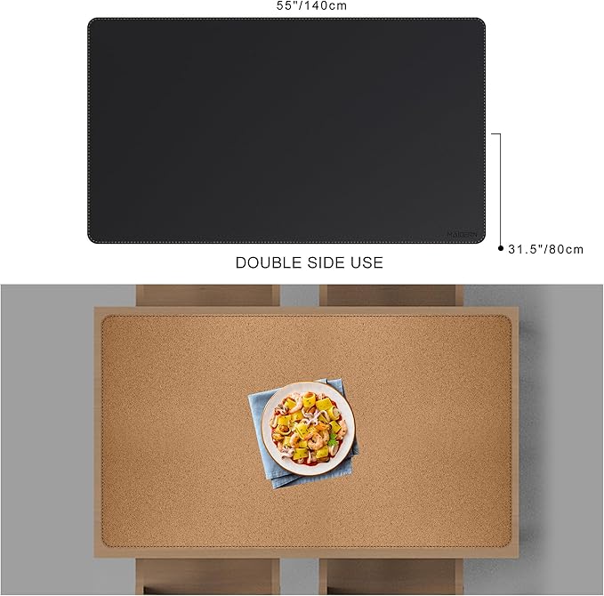 MAIDERN Leather Desk Mat, XXL 55” x 31.5” Reversible Office Desk Pad Mat, Cork & Leather Large Mouse pad for Desk, Waterproof Computer Desk Mat for Gaming Home Office (Black) | Desk Pads Blotters - TrueDesk