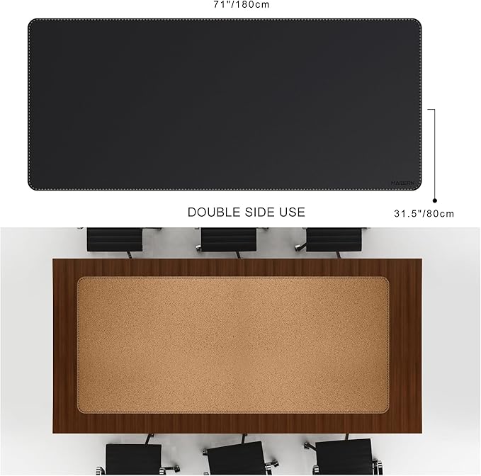 MAIDERN Leather Desk Mat, XXL 70.8” x 31.5” Reversible Office Desk Pad Mat, Cork & Leather Large Mouse pad for Desk, Waterproof Computer Desk Mat for Gaming Home Office (Black) | Desk Pads Blotters - TrueDesk