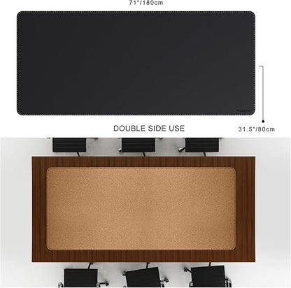 MAIDERN Leather Desk Mat, XXL 70.8” x 31.5” Reversible Office Desk Pad Mat, Cork & Leather Large Mouse pad for Desk, Waterproof Computer Desk Mat for Gaming Home Office (Black) | Desk Pads Blotters - TrueDesk