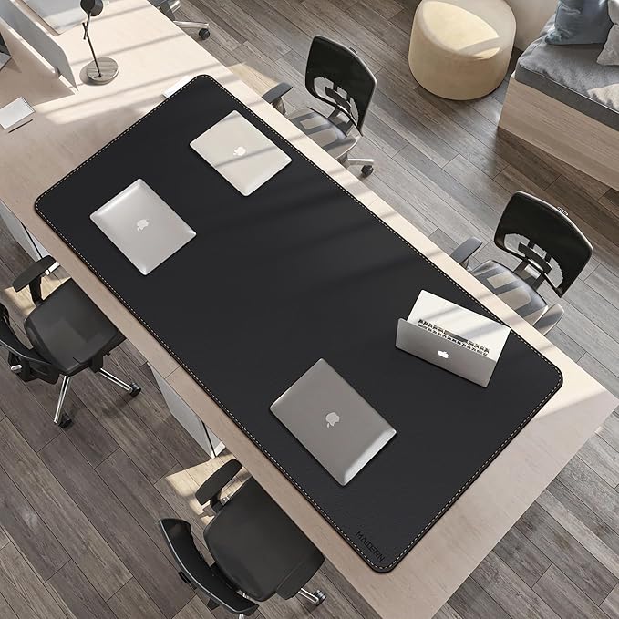 MAIDERN Leather Desk Mat, XXL 70.8” x 31.5” Reversible Office Desk Pad Mat, Cork & Leather Large Mouse pad for Desk, Waterproof Computer Desk Mat for Gaming Home Office (Black) | Desk Pads Blotters - TrueDesk