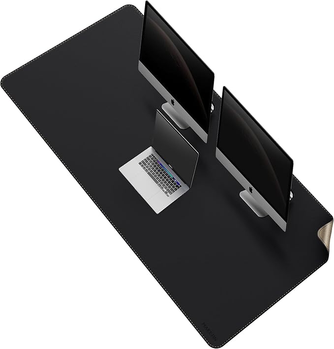 MAIDERN Leather Desk Mat, XXL 70.8” x 31.5” Reversible Office Desk Pad Mat, Cork & Leather Large Mouse pad for Desk, Waterproof Computer Desk Mat for Gaming Home Office (Black) | Desk Pads Blotters - TrueDesk