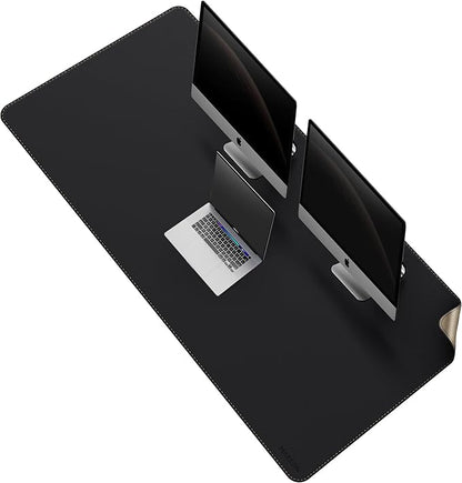 MAIDERN Leather Desk Mat, XXL 70.8” x 31.5” Reversible Office Desk Pad Mat, Cork & Leather Large Mouse pad for Desk, Waterproof Computer Desk Mat for Gaming Home Office (Black) | Desk Pads Blotters - TrueDesk