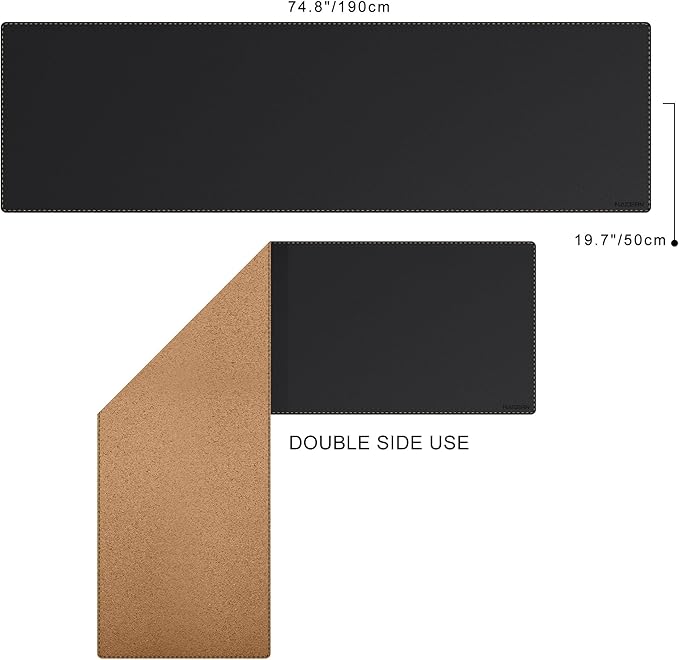MAIDERN Leather Desk Mat, XXL 74.8” x 19.6” Reversible Large Desk Pad Mat, Cork & Leather Large Mouse pad for Desk, Waterproof Computer Desk Mat for Gaming Home Office (Black) | Desk Pads Blotters - TrueDesk