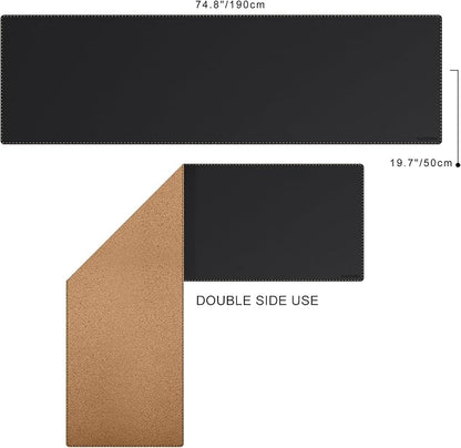 MAIDERN Leather Desk Mat, XXL 74.8” x 19.6” Reversible Large Desk Pad Mat, Cork & Leather Large Mouse pad for Desk, Waterproof Computer Desk Mat for Gaming Home Office (Black) | Desk Pads Blotters - TrueDesk