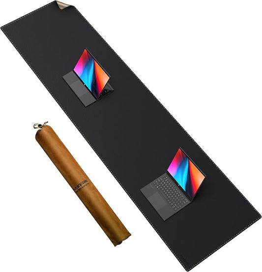 MAIDERN Leather Desk Mat, XXL 74.8” x 19.6” Reversible Large Desk Pad Mat, Cork & Leather Large Mouse pad for Desk, Waterproof Computer Desk Mat for Gaming Home Office (Black) | Desk Pads Blotters - TrueDesk