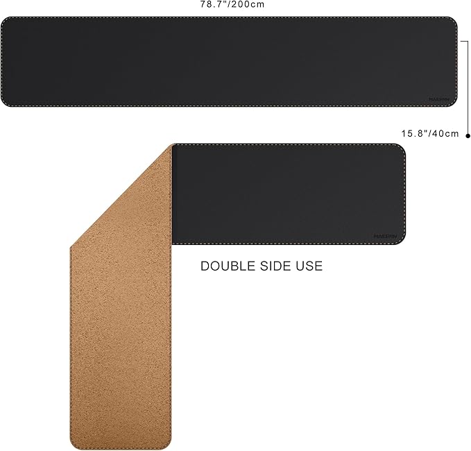 MAIDERN Leather Desk Mat, XXL 78.7” x 15.7” Reversible Large Desk Pad Mat, Cork & Leather Large Mouse pad for Desk, Waterproof Computer Desk Mat for Gaming Home Office (Black) | Desk Pads Blotters - TrueDesk