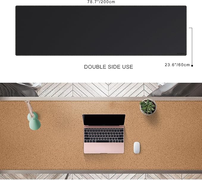 MAIDERN Leather Desk Mat, XXL 78.7” x 24” Reversible Large Desk Pad Mat, Cork & Leather Large Mouse pad for Desk, Waterproof Computer Desk Mat for Gaming Home Office (Black) | Desk Pads Blotters - TrueDesk