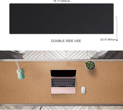 MAIDERN Leather Desk Mat, XXL 78.7” x 24” Reversible Large Desk Pad Mat, Cork & Leather Large Mouse pad for Desk, Waterproof Computer Desk Mat for Gaming Home Office (Black) | Desk Pads Blotters - TrueDesk