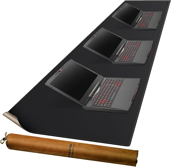 MAIDERN Leather Desk Mat, XXL 78.7” x 24” Reversible Large Desk Pad Mat, Cork & Leather Large Mouse pad for Desk, Waterproof Computer Desk Mat for Gaming Home Office (Black) | Desk Pads Blotters - TrueDesk