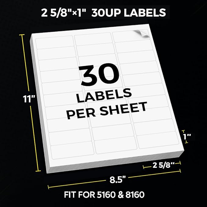 Mailing Labels for Laser/Inkjet Printer, Address Labels Stickers - 100 Sheets 1” x 2 - 5/8” 30 up Printable Sticker Paper, 3000 Address Label for Envelops | Laser Inkjet Printer Labels - TrueDesk