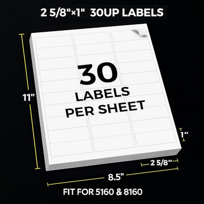 Mailing Labels for Laser/Inkjet Printer, Address Labels Stickers - 100 Sheets 1” x 2 - 5/8” 30 up Printable Sticker Paper, 3000 Address Label for Envelops | Laser Inkjet Printer Labels - TrueDesk