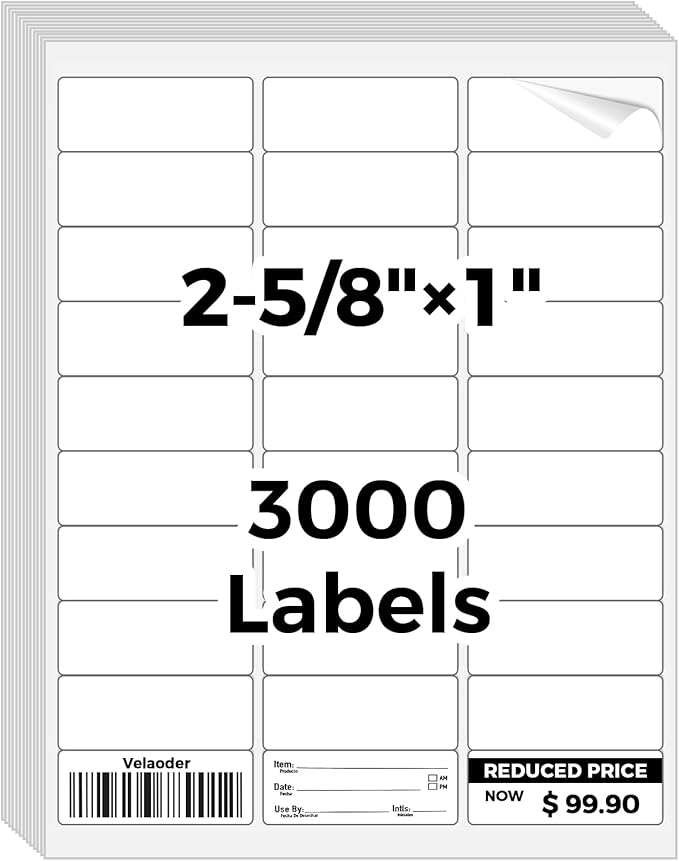 Mailing Labels for Laser/Inkjet Printer, Address Labels Stickers - 100 Sheets 1” x 2 - 5/8” 30 up Printable Sticker Paper, 3000 Address Label for Envelops | Laser Inkjet Printer Labels - TrueDesk