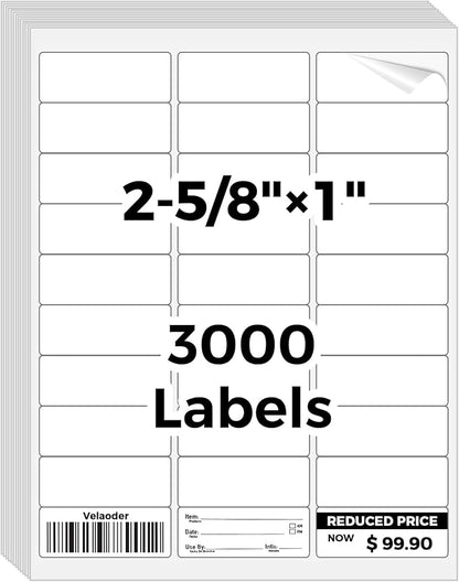 Mailing Labels for Laser/Inkjet Printer, Address Labels Stickers - 100 Sheets 1” x 2 - 5/8” 30 up Printable Sticker Paper, 3000 Address Label for Envelops | Laser Inkjet Printer Labels - TrueDesk