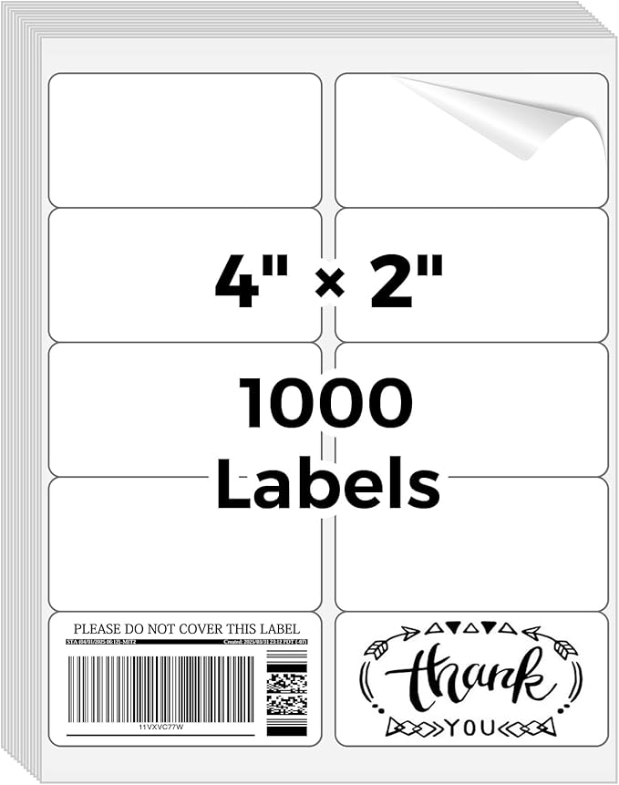 Mailing Labels for Laser/Inkjet Printer, Address Labels Stickers - 100 Sheets 2''x4'' 10 up Printable Sticker Paper, 1000 Address Label for Envelopes | Laser Inkjet Printer Labels - TrueDesk