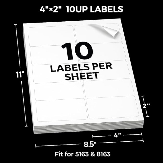 Mailing Labels for Laser/Inkjet Printer, Address Labels Stickers - 100 Sheets 2''x4'' 10 up Printable Sticker Paper, 1000 Address Label for Envelopes | Laser Inkjet Printer Labels - TrueDesk