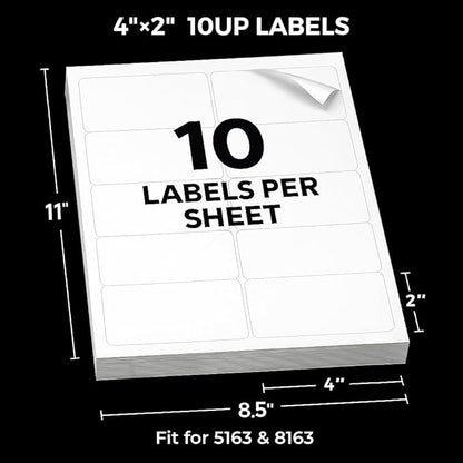 Mailing Labels for Laser/Inkjet Printer, Address Labels Stickers - 100 Sheets 2''x4'' 10 up Printable Sticker Paper, 1000 Address Label for Envelopes | Laser Inkjet Printer Labels - TrueDesk