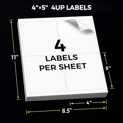 Mailing Labels for Laser/Inkjet Printer, Address Labels Stickers - 100 Sheets 4” x 5” 4 up Printable Sticker Paper, 400 Shippping Label for Packages | Laser Inkjet Printer Labels - TrueDesk