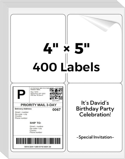 Mailing Labels for Laser/Inkjet Printer, Address Labels Stickers - 100 Sheets 4” x 5” 4 up Printable Sticker Paper, 400 Shippping Label for Packages | Laser Inkjet Printer Labels - TrueDesk