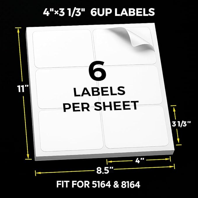 Mailing Labels for Laser/Inkjet Printer, Address Labels Stickers - 500 Sheets 3 1/3" x 4" 6 up Printable Sticker Paper, 3000 Mailling Label for Packages | Laser Inkjet Printer Labels - TrueDesk
