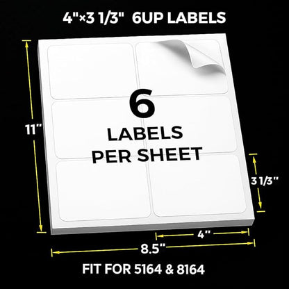 Mailing Labels for Laser/Inkjet Printer, Address Labels Stickers - 500 Sheets 3 1/3" x 4" 6 up Printable Sticker Paper, 3000 Mailling Label for Packages | Laser Inkjet Printer Labels - TrueDesk