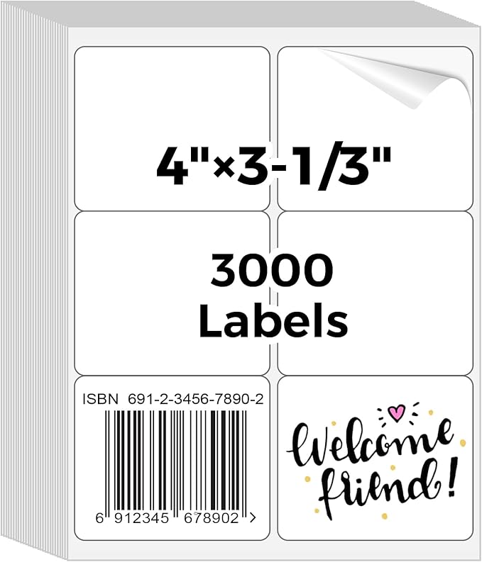 Mailing Labels for Laser/Inkjet Printer, Address Labels Stickers - 500 Sheets 3 1/3" x 4" 6 up Printable Sticker Paper, 3000 Mailling Label for Packages | Laser Inkjet Printer Labels - TrueDesk