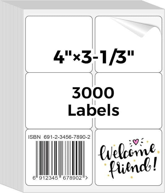 Mailing Labels for Laser/Inkjet Printer, Address Labels Stickers - 500 Sheets 3 1/3" x 4" 6 up Printable Sticker Paper, 3000 Mailling Label for Packages | Laser Inkjet Printer Labels - TrueDesk
