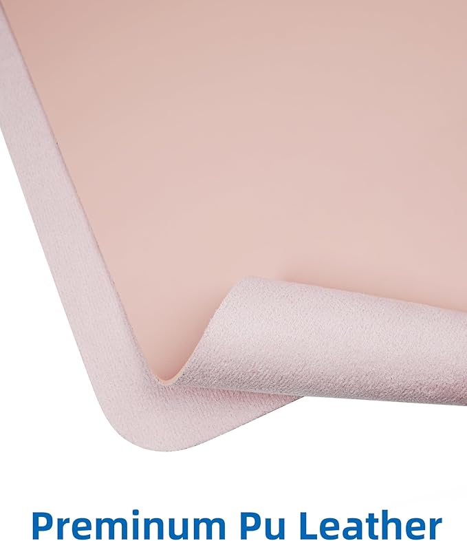 Makeup Mat for Vanity, PU Leather Desk Pad Blotter,Waterproof & Oilproof Desk Protector, Easy Clean Beauty Station Mat for Dresser Top, 35x17 Inches, Pink | Desk Pads Blotters - TrueDesk