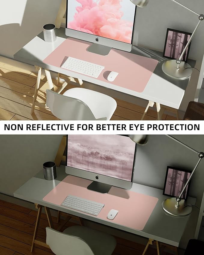 Makeup Mat for Vanity, PU Leather Desk Pad Blotter,Waterproof & Oilproof Desk Protector, Easy Clean Beauty Station Mat for Dresser Top, 35x17 Inches, Pink | Desk Pads Blotters - TrueDesk