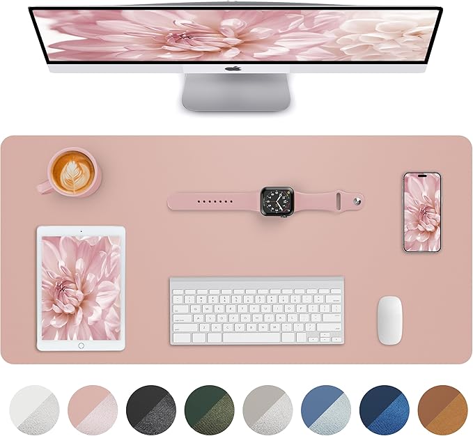 Makeup Mat for Vanity, PU Leather Desk Pad Blotter,Waterproof & Oilproof Desk Protector, Easy Clean Beauty Station Mat for Dresser Top, 35x17 Inches, Pink | Desk Pads Blotters - TrueDesk