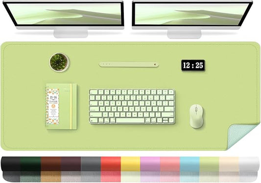 Matcha Green Leather Desk Pad Protector, 47.2'' x 23.6'', Suede Base Non - Slip Office Mat, Waterproof Writing Pad for Home and Office | Desk Pads Blotters - TrueDesk