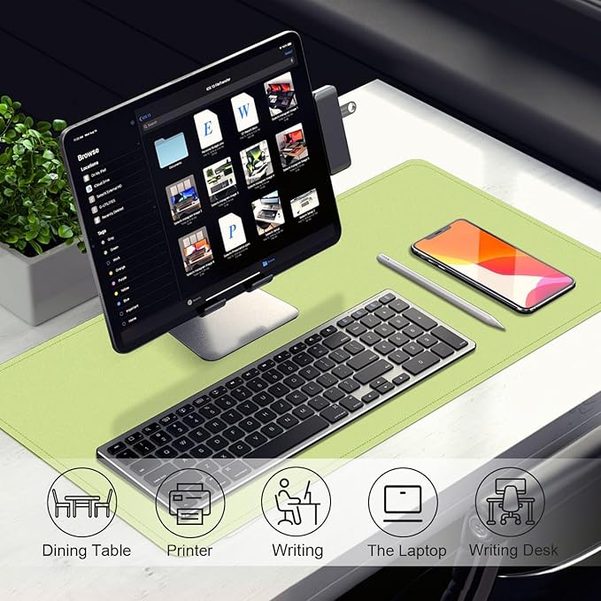 Matcha Green Leather Desk Pad Protector, 47.2'' x 23.6'', Suede Base Non - Slip Office Mat, Waterproof Writing Pad for Home and Office | Desk Pads Blotters - TrueDesk