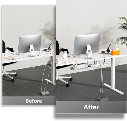 Mavens Under Desk Cable Management Tray, 13.7" No Drill Aluminum Alloy Cord Organizer with Clamps for Wire Management, Cord Organizers for Home Office Standing Desk (Elegant Silver) | Racks Cabinets - TrueDesk