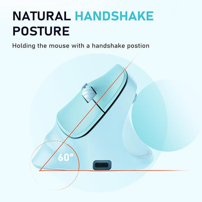 MEETION Ergonomic Mouse, Wireless Vertical Mouse RGB Backlit Rechargeable Mice for Bluetooth(5.2 + 3.0) & USB - A with Type - c Adapter 4 Adjustable DPI Mac/Windows/Andriod/PC/Tablet/iPad Blue | Mice - TrueDesk