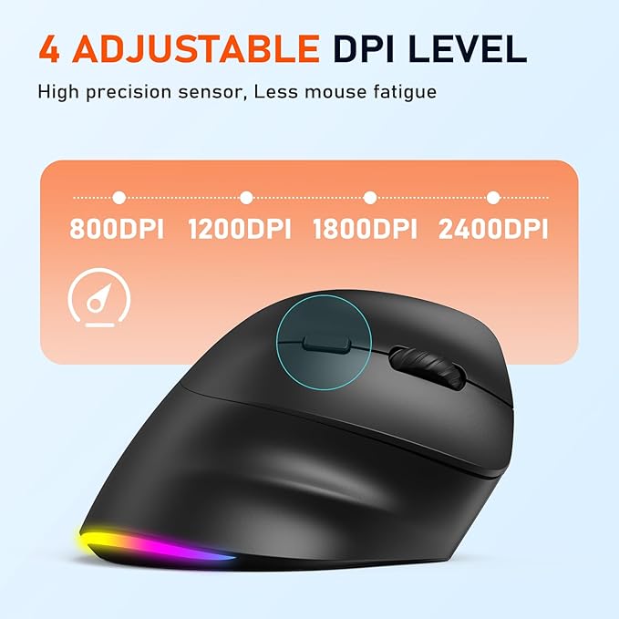 MEETION Ergonomic Mouse, Wireless Vertical Mouse RGB Backlit Rechargeable Mice for Bluetooth(5.2 + 3.0) & USB - A with USB - C Adapter 4 Adjustable DPI for Mac/Windows/Andriod/PC/Tablet/iPad Black | Mice - TrueDesk