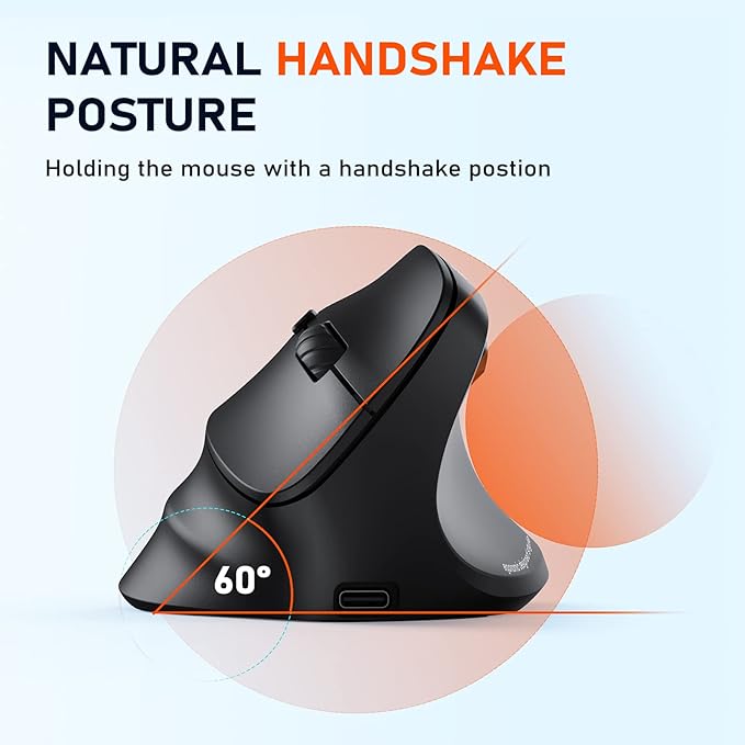 MEETION Ergonomic Mouse, Wireless Vertical Mouse RGB Backlit Rechargeable Mice for Bluetooth(5.2 + 3.0) & USB - A with USB - C Adapter 4 Adjustable DPI for Mac/Windows/Andriod/PC/Tablet/iPad Black | Mice - TrueDesk