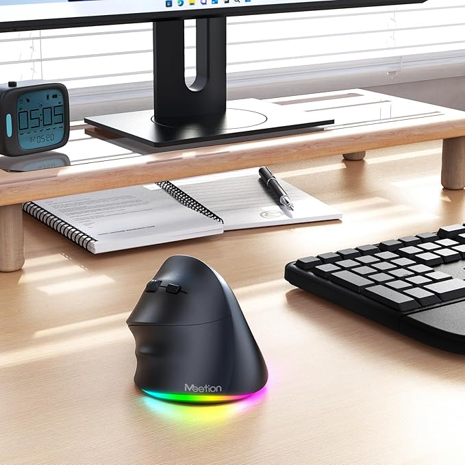 MEETION Left - Handed Ergonomic Mouse, Wireless Vertical RGB Rechargeable Mouse, Bluetooth(5.2 + 3.0) & USB - A with USB - C Adapter 4 Adjustable DPI Mice for Mac/Windows/PC/Tablet/iPad Black | Mice - TrueDesk
