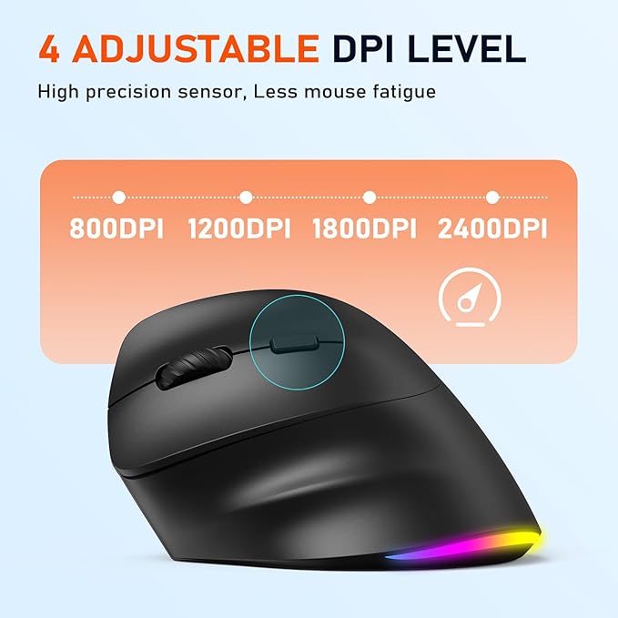 MEETION Left - Handed Ergonomic Mouse, Wireless Vertical RGB Rechargeable Mouse, Bluetooth(5.2 + 3.0) & USB - A with USB - C Adapter 4 Adjustable DPI Mice for Mac/Windows/PC/Tablet/iPad Black | Mice - TrueDesk
