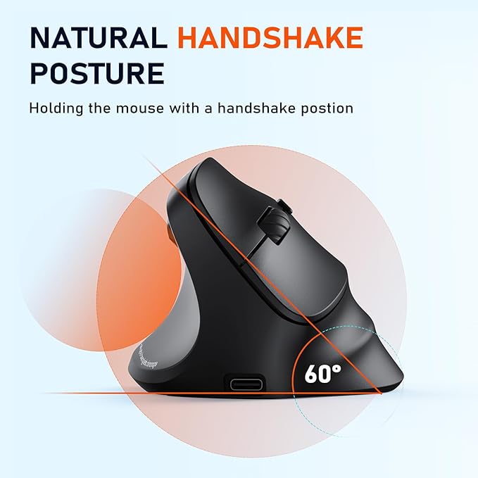 MEETION Left - Handed Ergonomic Mouse, Wireless Vertical RGB Rechargeable Mouse, Bluetooth(5.2 + 3.0) & USB - A with USB - C Adapter 4 Adjustable DPI Mice for Mac/Windows/PC/Tablet/iPad Black | Mice - TrueDesk