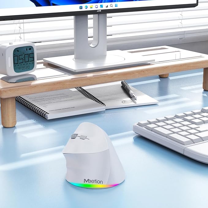MEETION Left - Handed Mouse, Ergonomic Mouse Wireless Vertical Mouse, RGB Mice for Bluetooth(5.2 + 3.0) & USB - A with Type - c Adapter 4 Adjustable DPI for Mac/Windows/PC/Tablet/iPad Gray | Mice - TrueDesk