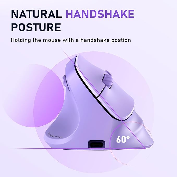 MEETION Left - Handed Mouse, Ergonomic Mouse Wireless Vertical Mouse, RGB Rechargeable Mice for Bluetooth(5.2 + 3.0) & USB - A with Type - c Adapter 4 Adjustable DPI for Mac/Windows/PC/Tablet/iPad Purple | Mice - TrueDesk