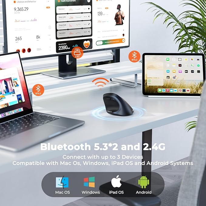 MEETION New Ergonomic Mouse Wireless, Bluetooth Vertical Mouse with 3 Multi - Device for Bluetooth(5.3 * 2), 4 DPI 1200 - 3200 Ergo Mice for Windows/Mac/PC/Laptop/Computer(Large Hands) | Mice - TrueDesk