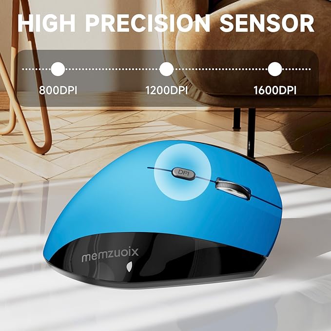 memzuoix Ergonomic Mouse Wireless,2.4G Optical Cordless Mice with 800/1200/1600 DPI,Vertical Computer Wireless Mouse for Laptop, Mac,PC,Desktop (for Right Hand, Large),Blue | Mice - TrueDesk