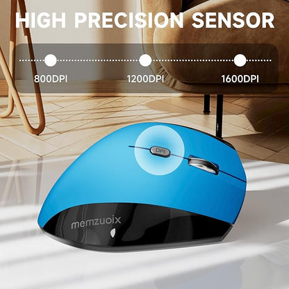 memzuoix Ergonomic Mouse Wireless,2.4G Optical Cordless Mice with 800/1200/1600 DPI,Vertical Computer Wireless Mouse for Laptop, Mac,PC,Desktop (for Right Hand, Large),Blue | Mice - TrueDesk