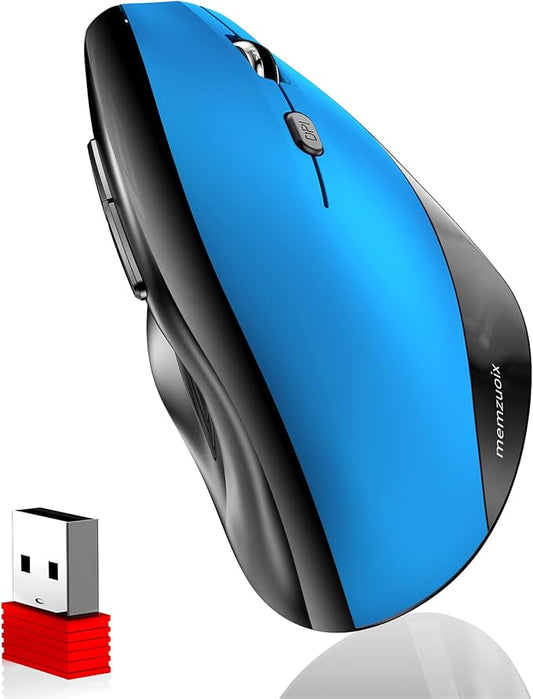 memzuoix Ergonomic Vertical Wireless Mouse - 2.4G Optical Cordless Mice with 3 DPI Levels (800/1200/1600) - Right - Handed Large Size Mouse for Laptop, Mac, PC, Desktop - Blue | Gaming Mice - TrueDesk
