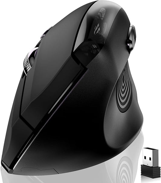 memzuoix Ergonomic Wireless Mouse, 2.4G Optical Cordless, 800/1200/1600 DPI, Vertical Computer Mouse for Laptop, Mac, PC, Desktop (Right Hand, Large) - Black | Mice - TrueDesk