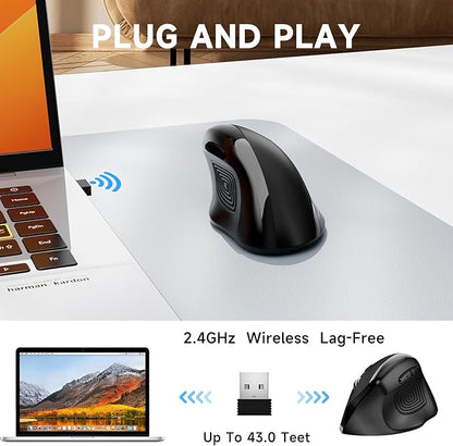 memzuoix Ergonomic Wireless Mouse, 2.4G Optical Cordless, 800/1200/1600 DPI, Vertical Computer Mouse for Laptop, Mac, PC, Desktop (Right Hand, Large) - Black | Mice - TrueDesk