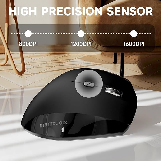 memzuoix Ergonomic Wireless Mouse, 2.4G Optical Cordless, 800/1200/1600 DPI, Vertical Computer Mouse for Laptop, Mac, PC, Desktop (Right Hand, Large) - Black | Mice - TrueDesk
